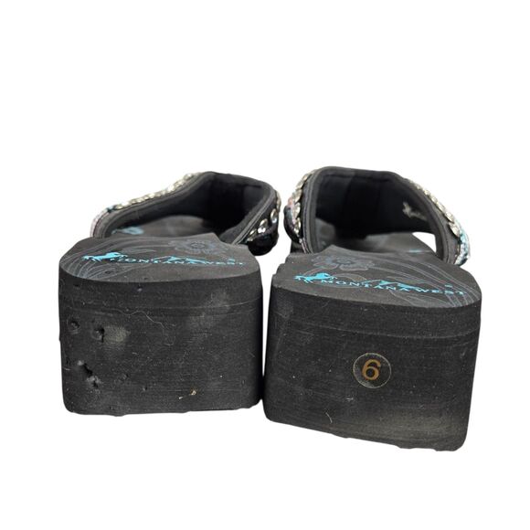 Montana West Wedge Flip Flop Sandal 6 Cross Medallion Turquoise Bead Rhinestone - Picture 11 of 14